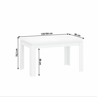 Rozkladací stôl, biela, 135-184x86 cm, LINDY obr-1