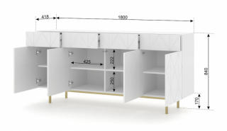 BIM Komoda KAIRO 180 cm 4D4S, biela matná obr-2