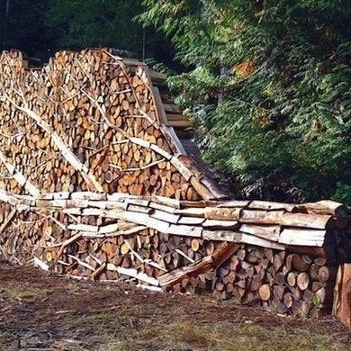 Palivové drevo poukladané do tvaru stromu